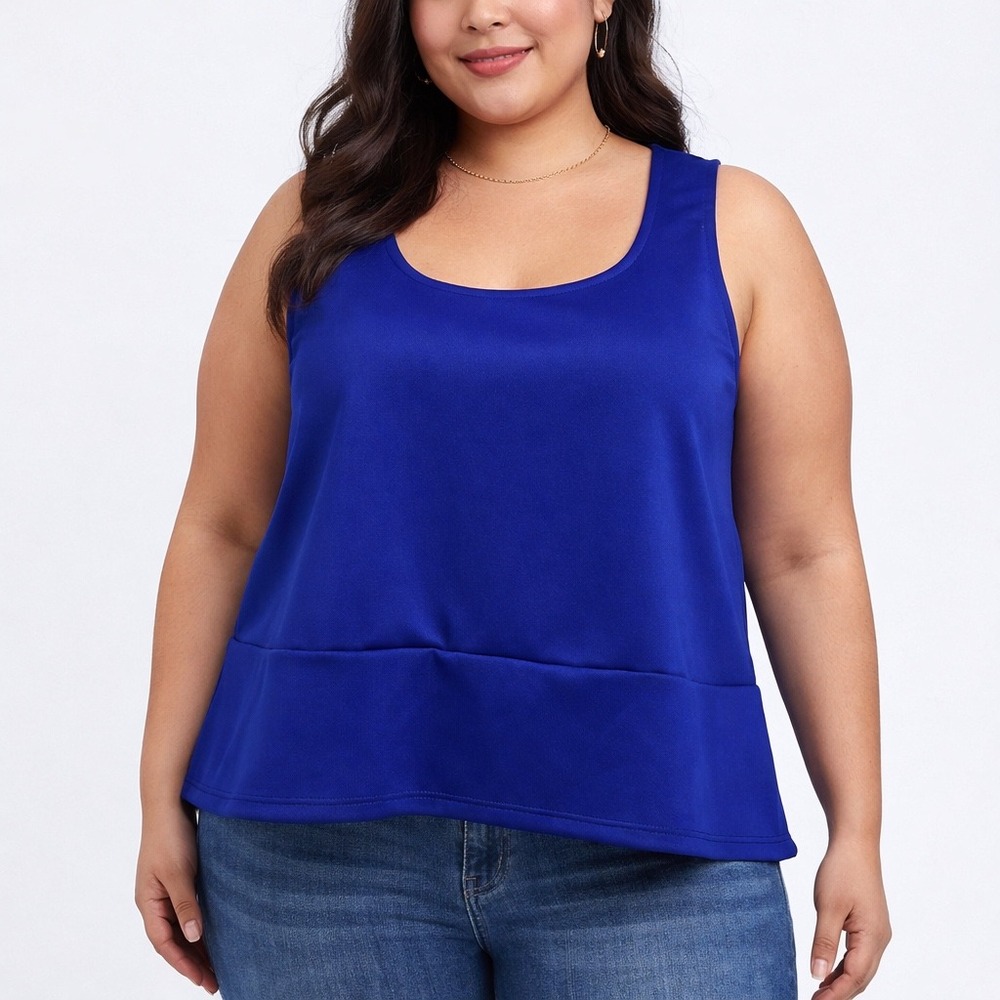 Nordstrom Scuba Peplum Top, Cobalt Blue High-Low Tiered Tank Top Large NWT‎ Y2K